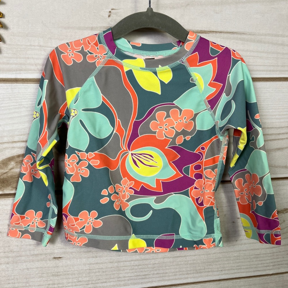 Tea Collection Kids Rash‎ Guard Size 2 Floral Long Sleeve Swim Top